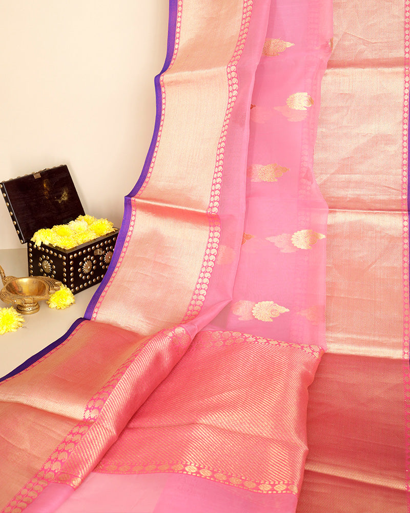 Flamingo Pink Chanderi Silk Saree - PattuCheeralu