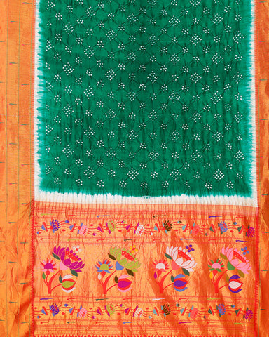 Green paithani bandhani silk saree - PattuCheeralu