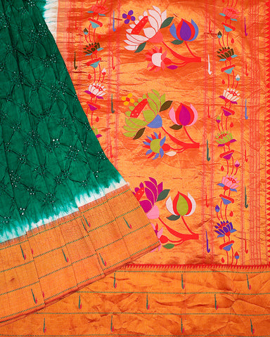 Green paithani bandhani silk saree - PattuCheeralu