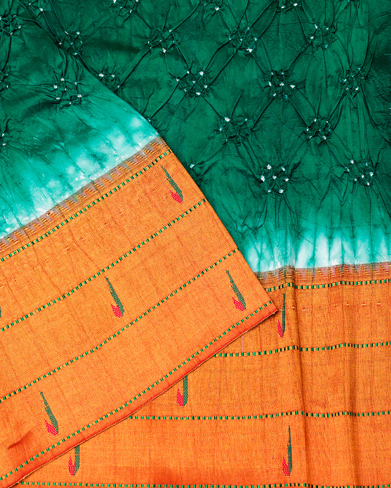 Green paithani bandhani silk saree - PattuCheeralu