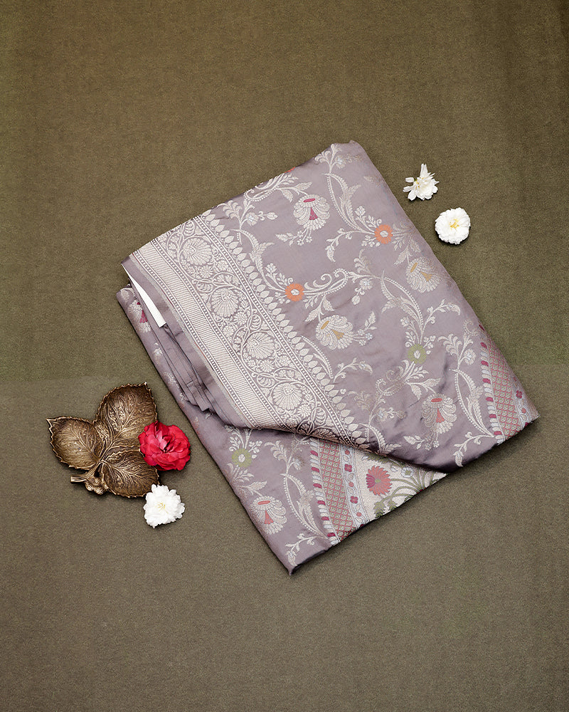 Grey katan banarasi silk saree - PattuCheeralu