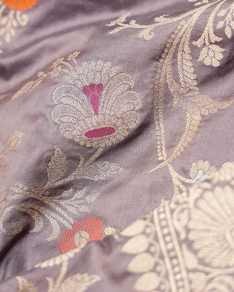Grey katan banarasi silk saree - PattuCheeralu