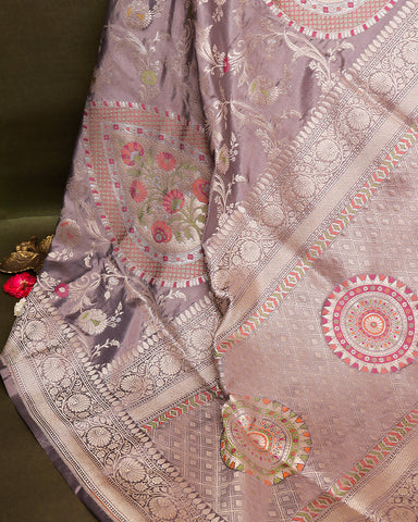 Grey katan banarasi silk saree - PattuCheeralu
