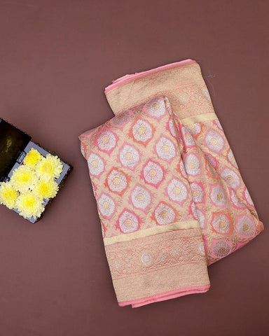Pink Banarasi Georgette Silk Saree - PattuCheeralu