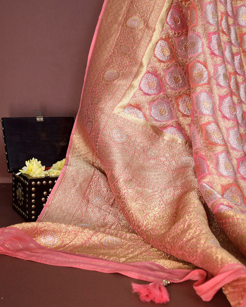 Pink Banarasi Georgette Silk Saree - PattuCheeralu