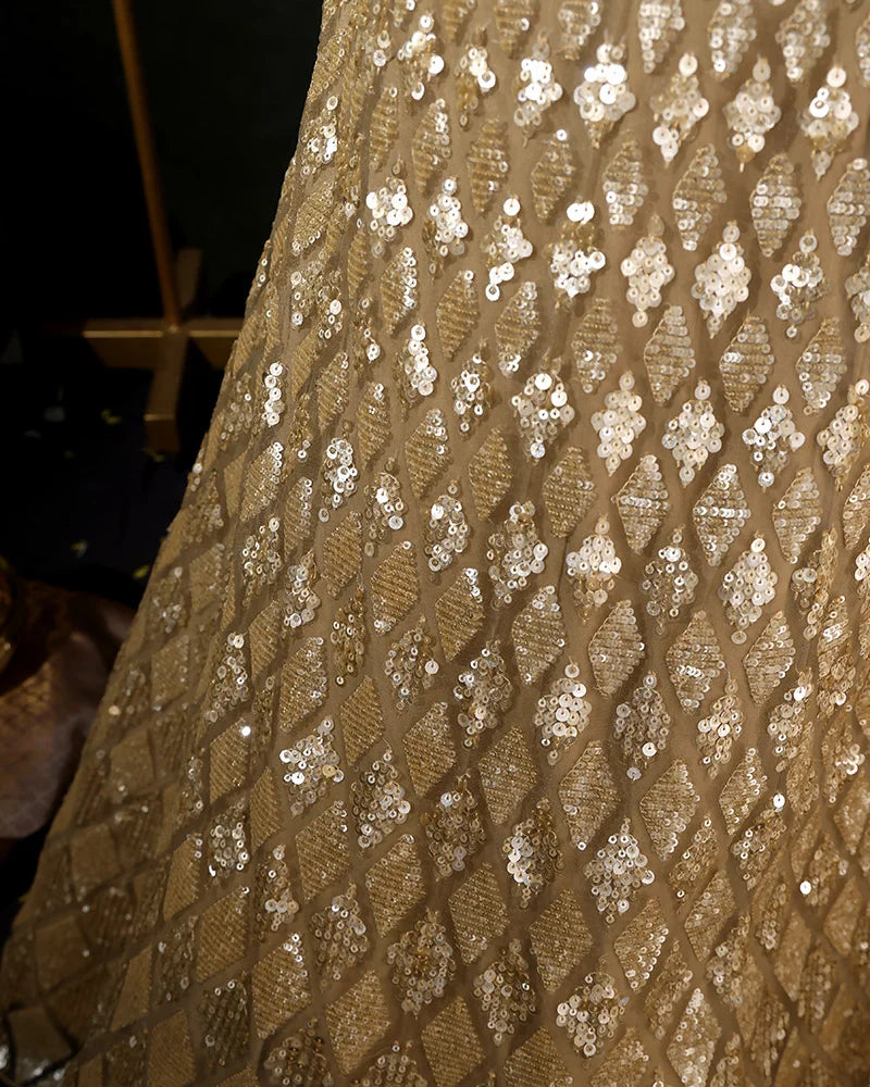 Beige Sequin Lehenga Set - PattuCheeralu