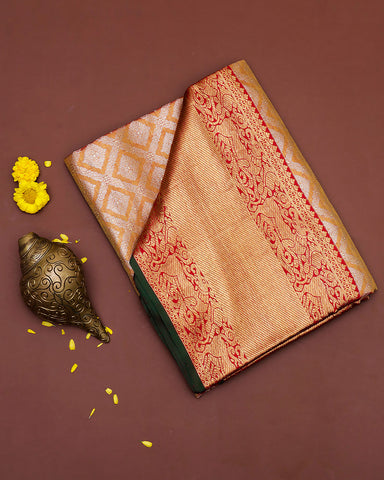 The onion pink tissue Kanjivaram silk saree (Copy) - PattuCheeralu