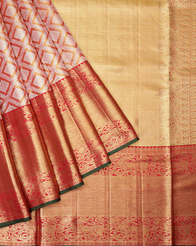The onion pink tissue Kanjivaram silk saree (Copy) - PattuCheeralu