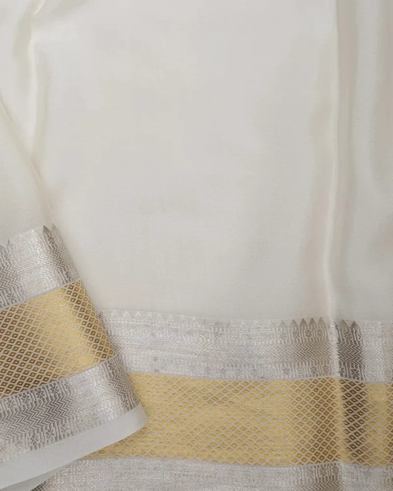 Off White Mysore Silk Saree - PattuCheeralu