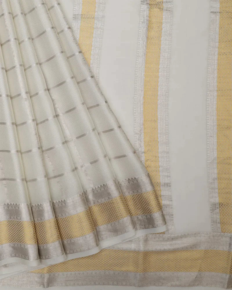 Off White Mysore Silk Saree - PattuCheeralu