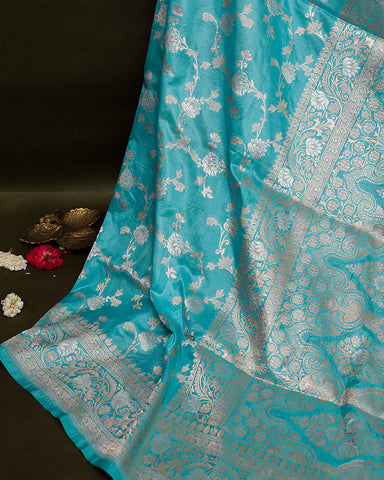 Blue katan banarasi silk saree - PattuCheeralu