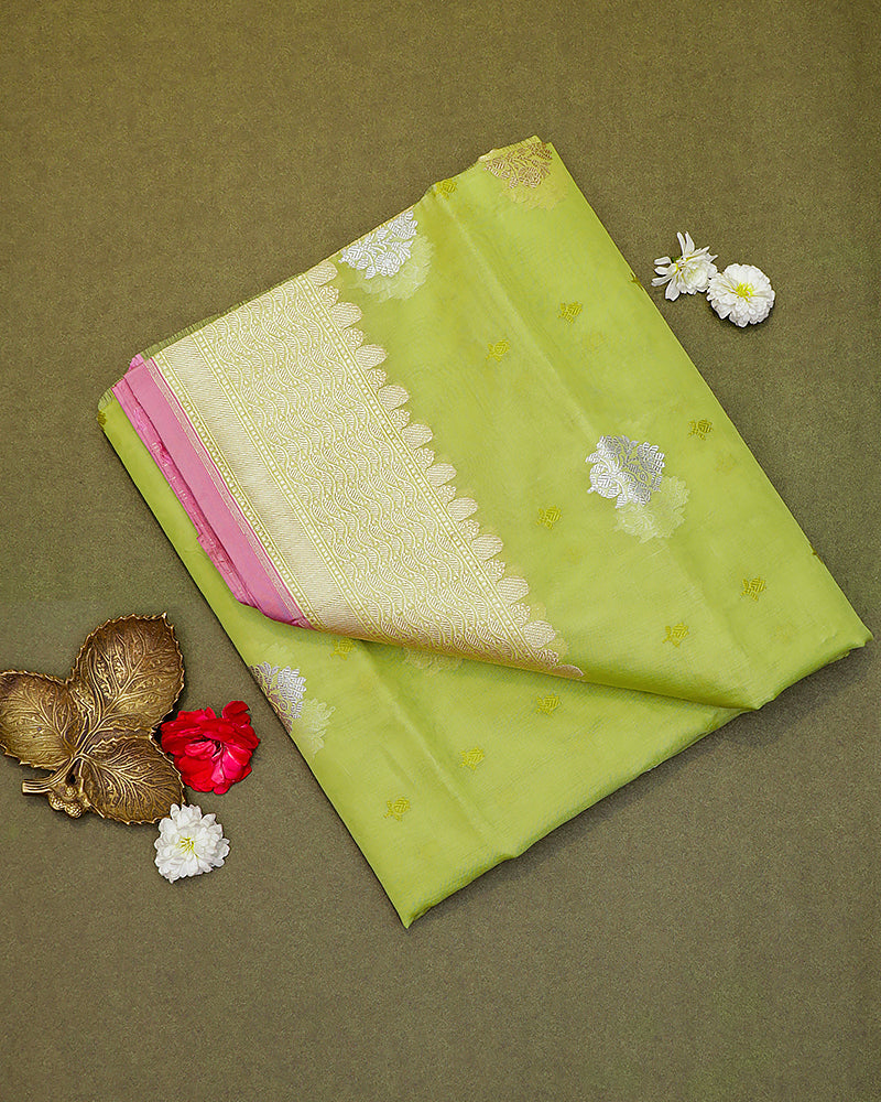 Pista green kora banarasi saree - PattuCheeralu