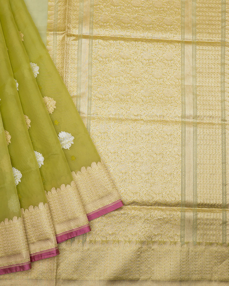 Pista green kora banarasi saree - PattuCheeralu