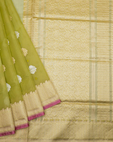 Pista green kora banarasi saree - PattuCheeralu