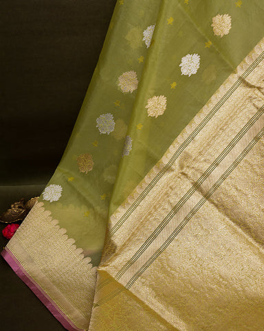 Pista green kora banarasi saree - PattuCheeralu
