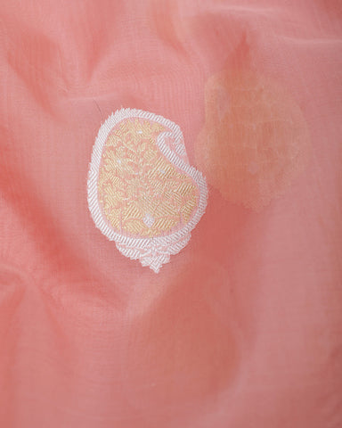 Onion Pink Kora Banarasi Silk Saree - PattuCheeralu