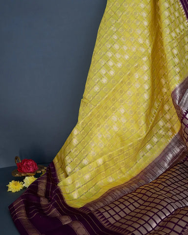 Resplendent Yellow Katan Banarasi Silk Saree - PattuCheeralu