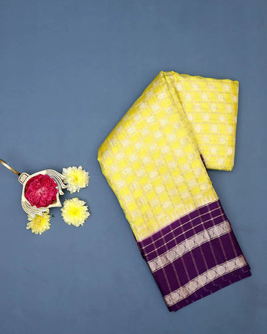 Resplendent Yellow Katan Banarasi Silk Saree - PattuCheeralu