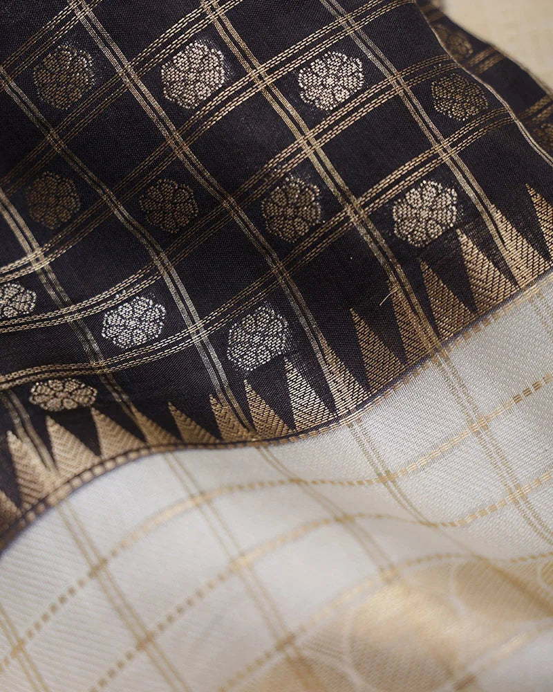 Resplendent Black, This Katan Banarasi Silk Saree - PattuCheeralu