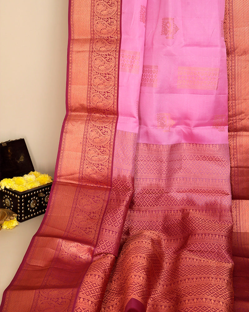 Rose Pink Kanchipuram Silk Saree - PattuCheeralu