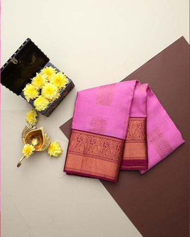 Rose Pink Kanchipuram Silk Saree - PattuCheeralu