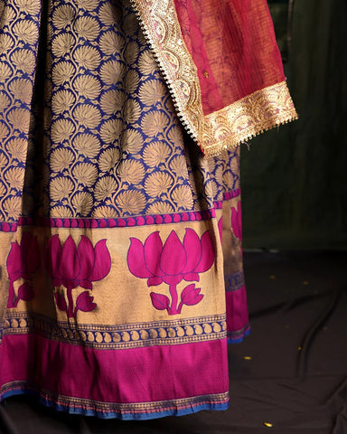Royal Blue Kanjivaram Silk Lehenga Set - PattuCheeralu