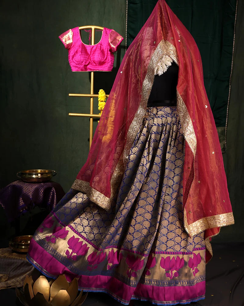 Royal Blue Kanjivaram Silk Lehenga Set - PattuCheeralu