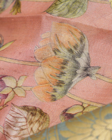 Pink printed kanjivaram silk saree - PattuCheeralu