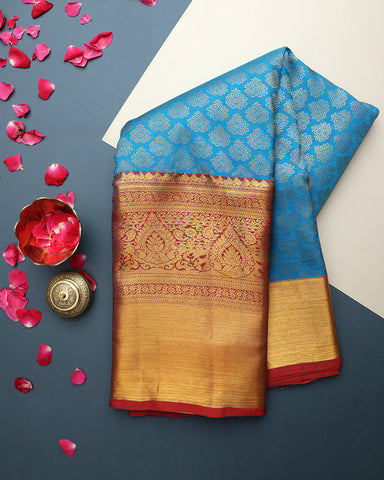 Sky Blue Jeeva Silk Saree - PattuCheeralu