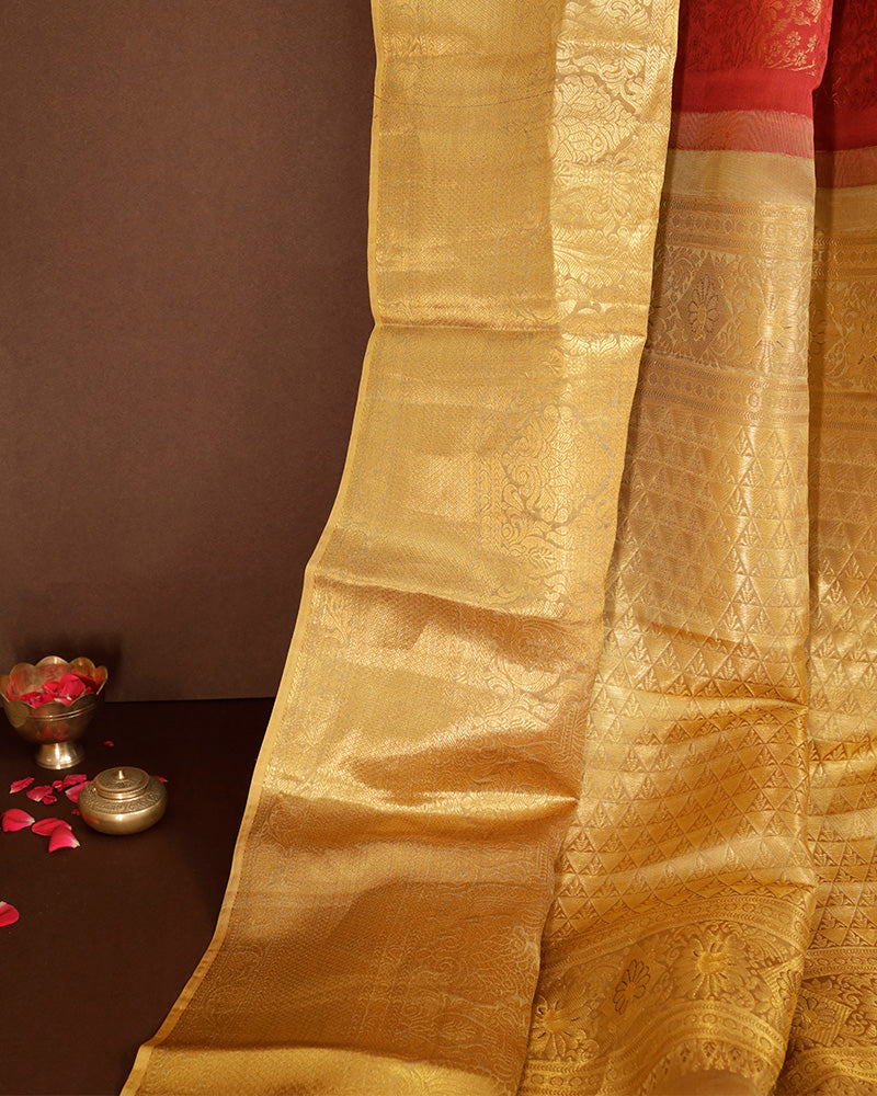 Bright Red Jeeva Silk Saree - PattuCheeralu