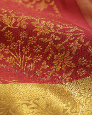 Bright Red Jeeva Silk Saree - PattuCheeralu