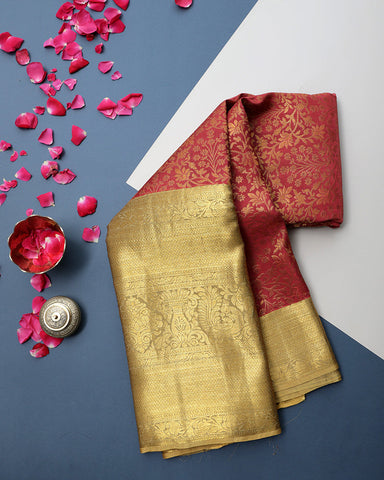 Bright Red Jeeva Silk Saree - PattuCheeralu