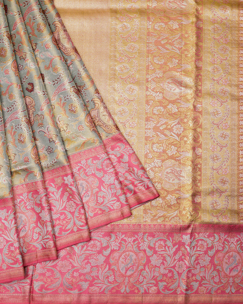 The blue bridal tissue Kanjivaram saree - PattuCheeralu