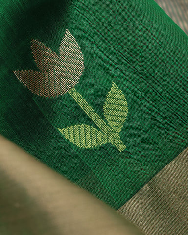 Dark Green Chanderi Silk Saree - PattuCheeralu