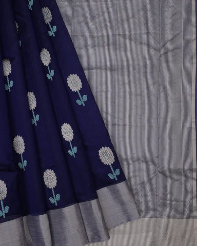 Deep Blue Chanderi Silk Saree - PattuCheeralu