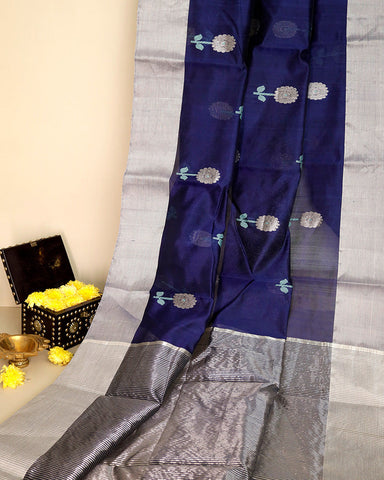 Deep Blue Chanderi Silk Saree - PattuCheeralu
