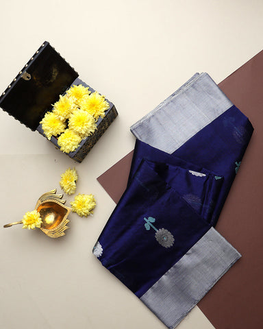 Deep Blue Chanderi Silk Saree - PattuCheeralu