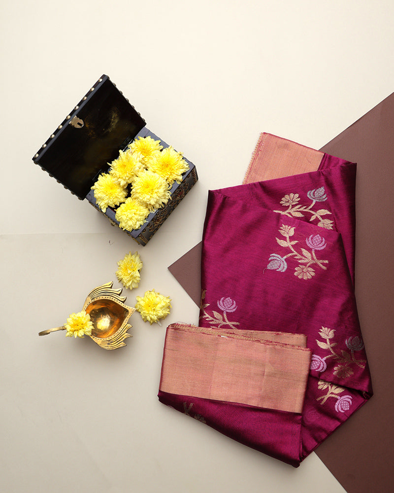 Magenta Chanderi Silk Saree - PattuCheeralu