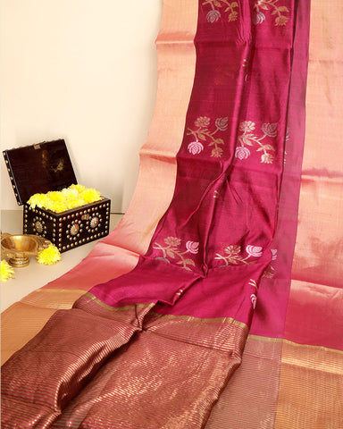 Magenta Chanderi Silk Saree - PattuCheeralu