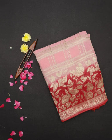 Peach Pink Banarasi Silk Saree - PattuCheeralu