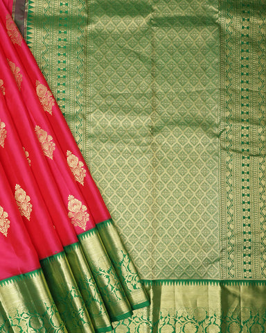 Hot Pink Color Kanjivaram Silk Saree - PattuCheeralu