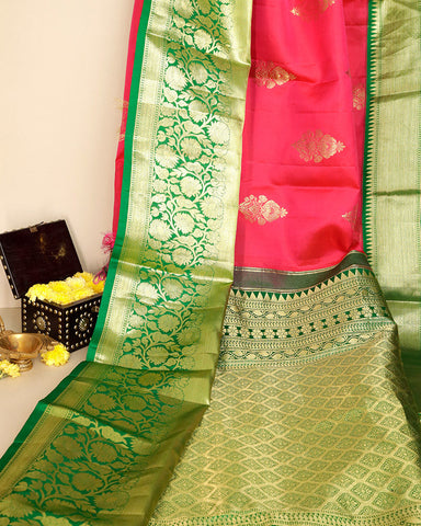 Hot Pink Color Kanjivaram Silk Saree - PattuCheeralu