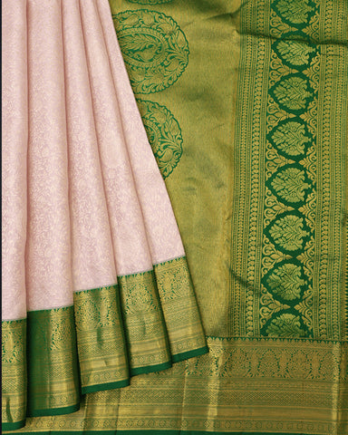 Peach Pink Kanchivaram Silk Saree - PattuCheeralu