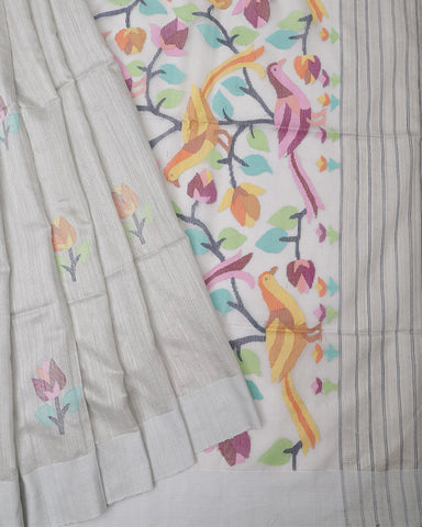 Greyish Blue Dhakai Silk Saree - PattuCheeralu