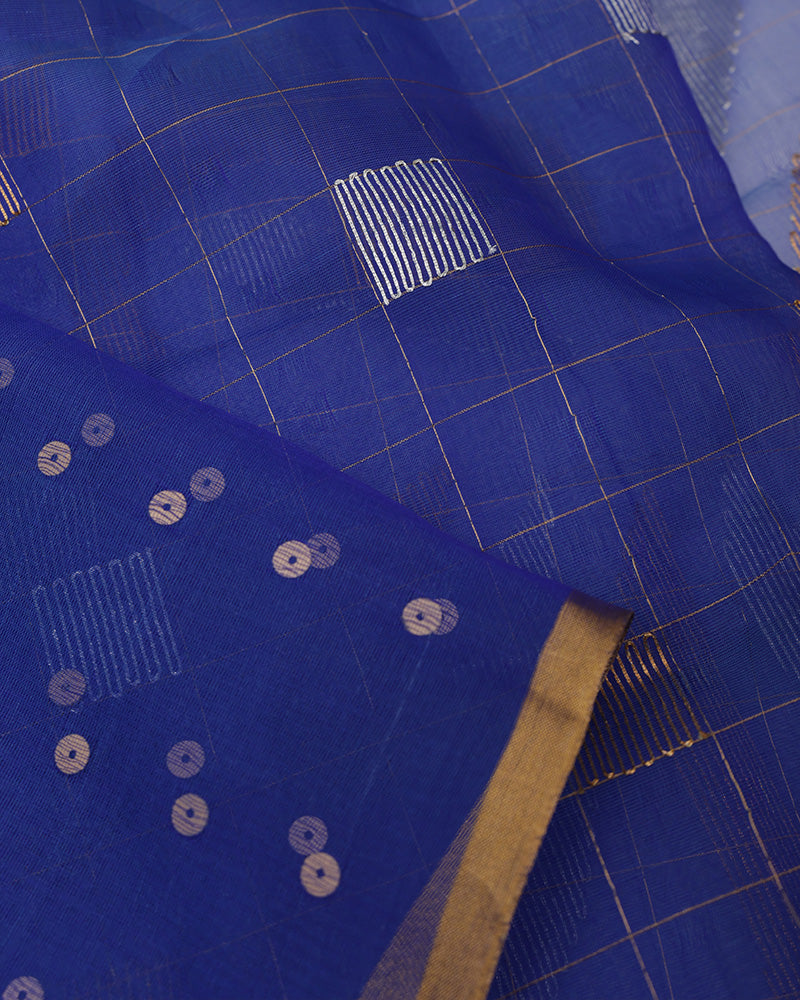 Royal Blue Dhakai Linen Saree - PattuCheeralu