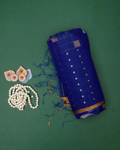 Royal Blue Dhakai Linen Saree - PattuCheeralu