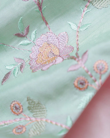 The Pastel Sea Green Embroidery Silk Saree - PattuCheeralu
