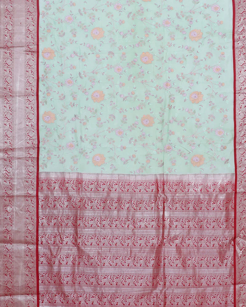 The Pastel Sea Green Embroidery Silk Saree - PattuCheeralu
