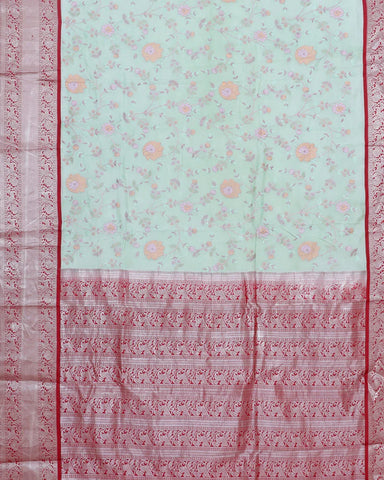 The Pastel Sea Green Embroidery Silk Saree - PattuCheeralu