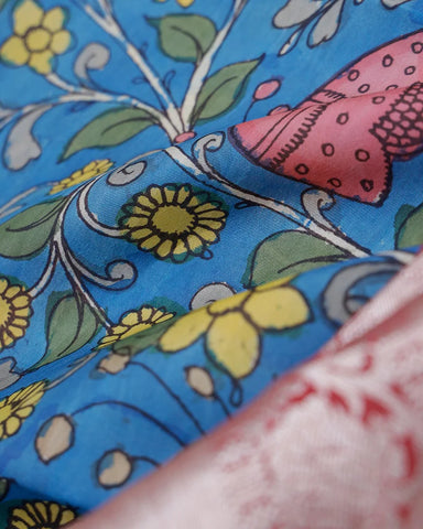 The Blue Kachi Kalamkari Silk Saree - PattuCheeralu